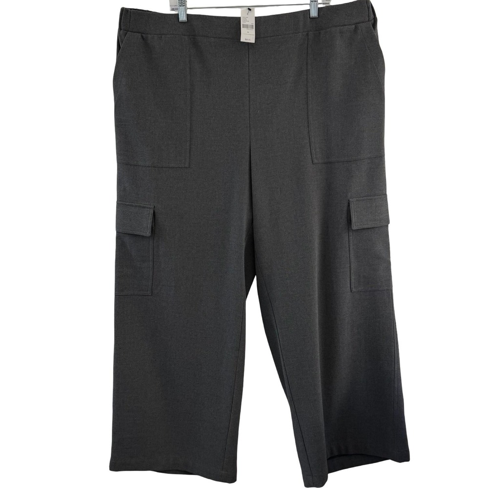 Lane Bryant Pants Womens 22 Gray Ponte Cargo Elastic Waist Pockets Cropped